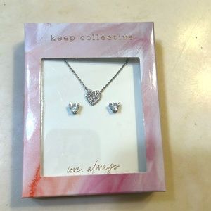 KEEP Collective silver keepsake heart necklace and stud set NIB